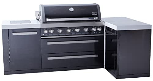 Mont Alpi Black Stainless Steel Gas Outdoor Kitchen Bar Island Grill w/Fridge Cabinet + Infrared Side & Rear Burner
