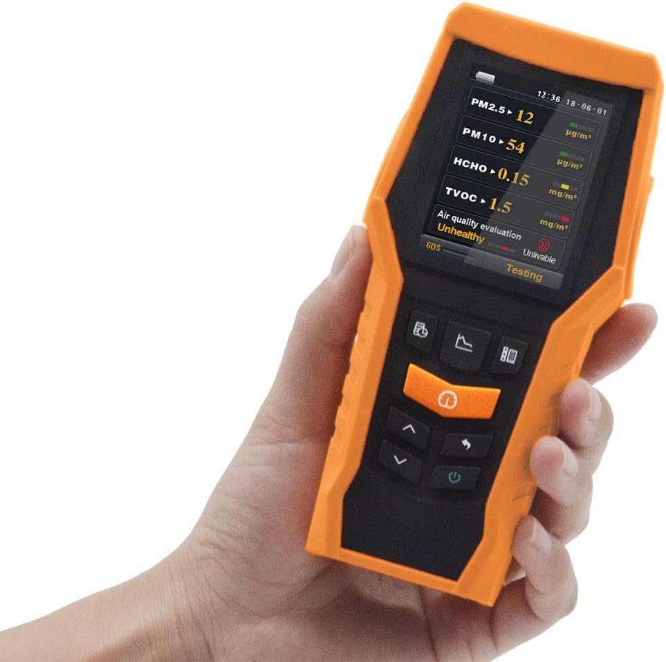 Smart 126s Air Quality Monitor Indoor TVOC Tester PM2.5 Dust Meter Formaldehyde HCHO Detector PM1.0 PM10 VOCs Particle Test Pollution Home AQI Indicator Data Record