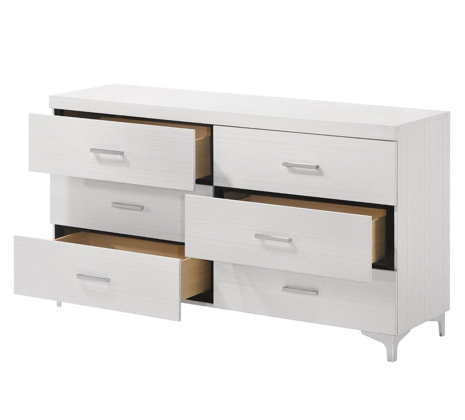Stylish White Finish 5pc Bedroom Set Queen Size Bed Button-Tufted LED Headboard Nightstand Dresser Chest Mirror