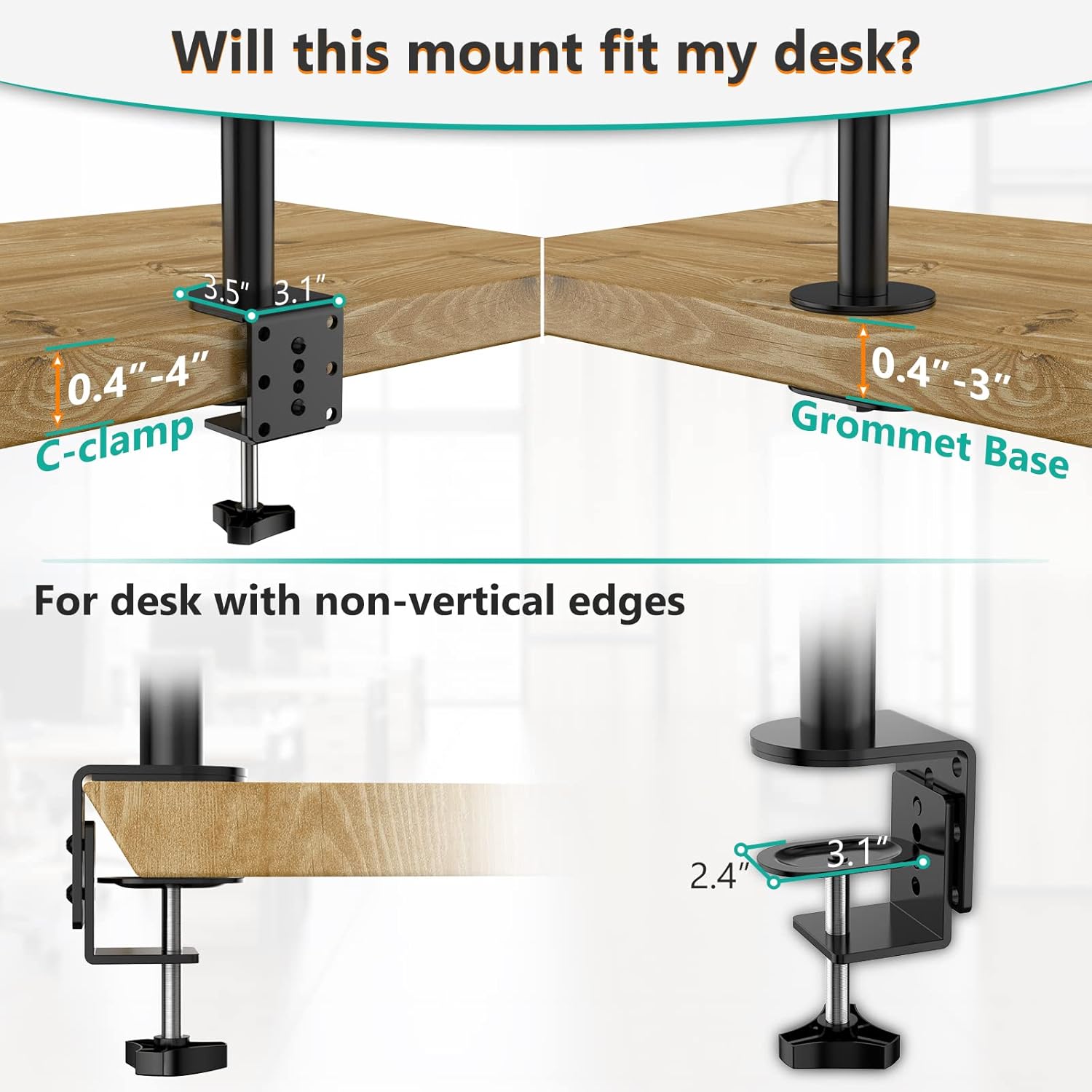 WALI Quad Monitor Stand, 4 Monitor Stand Fits Heavy Duty Computer Screen up to 27 inch, Full Adjustable Desk Mount Holds up to 22 lbs per Arm (M004), Black Pack of 2