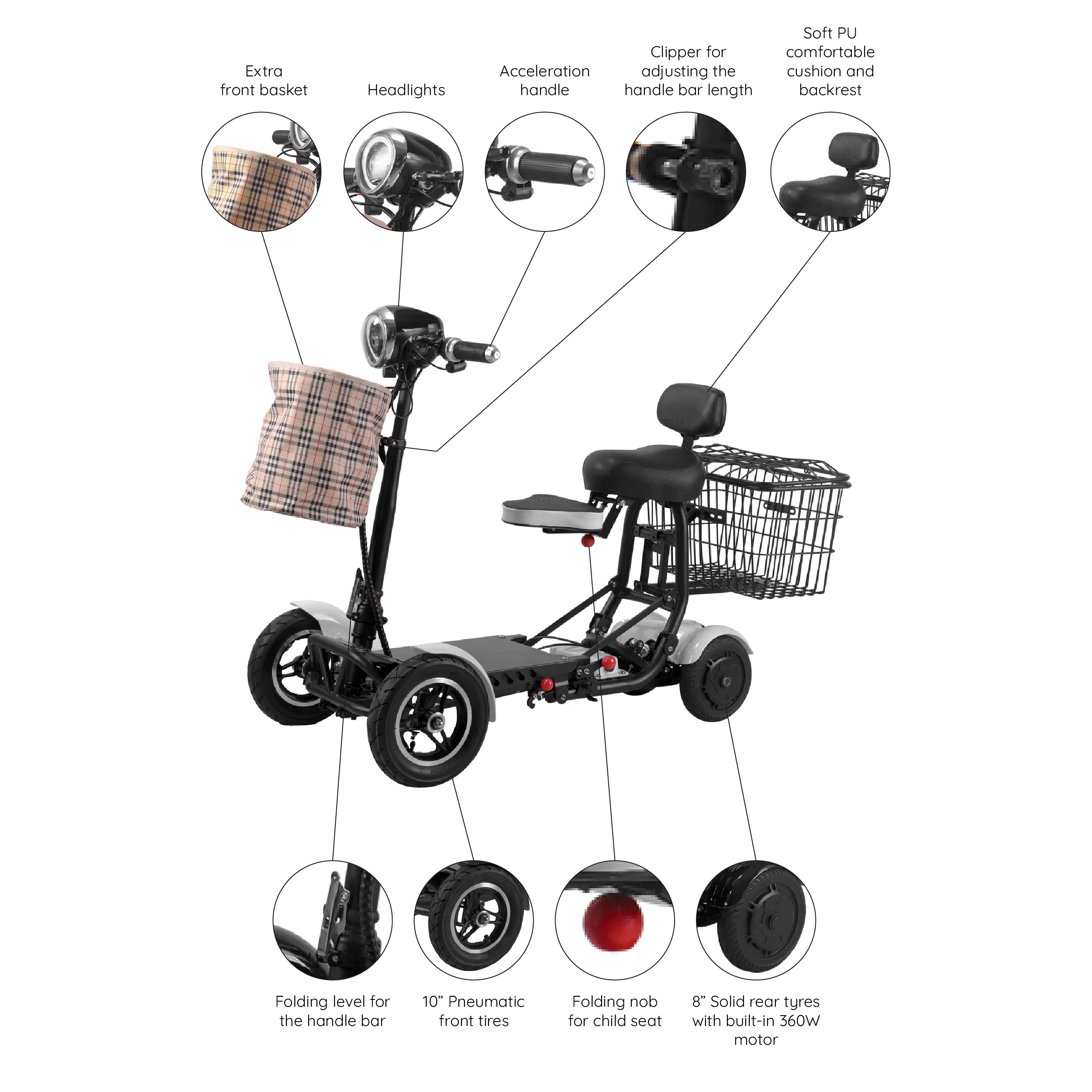 Bangeran Electric Mobility Scooter, 4 Wheel Foldable Portable, Up to 12 Miles - Blue