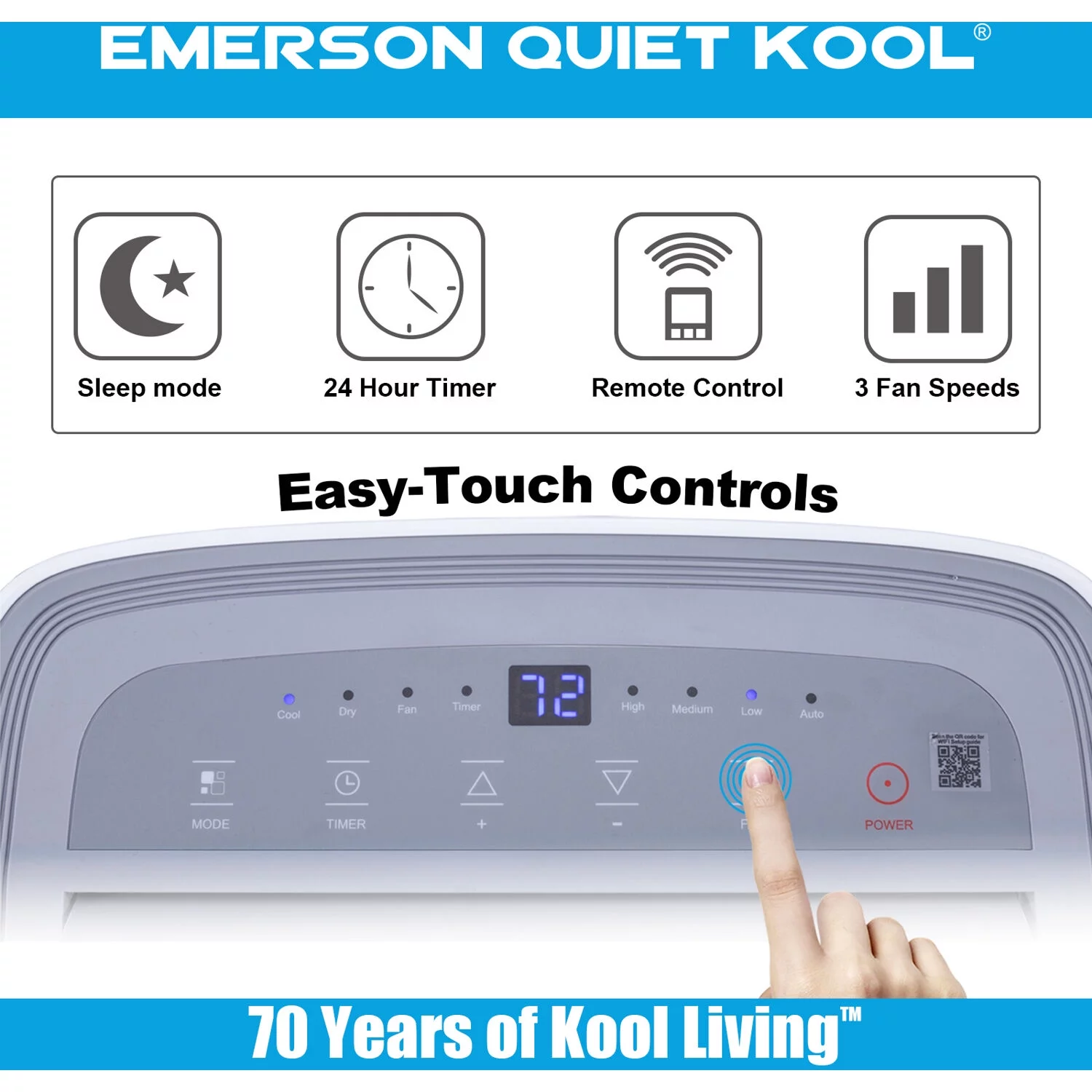 Emerson Quiet Kool Portable Air Conditioner with Heat for Rooms up to 550 Sq Ft | Smart AC with Wifi and Voice Control | With Timer, Sleep Mode, Remote, and LED Display