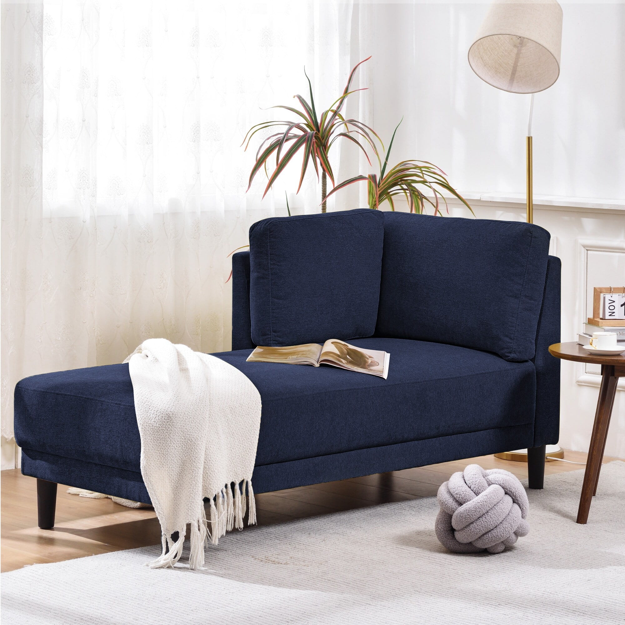 Fabric Corner Lounge Chair, Upholstered Indoor Chaise Lounge,Left Armrest Grey