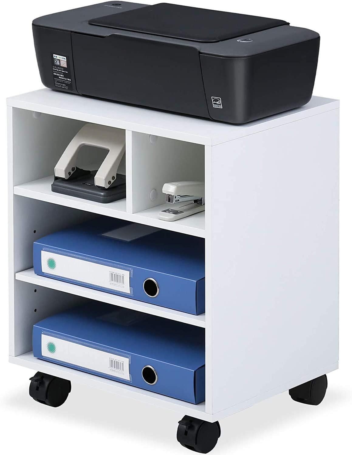 FITUEYES Mobile Printer Stand Adjustable Storage Work Cart with Wheels, Black