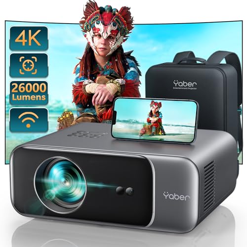 [Auto Focus] YABER Pro V9 4K Projector with WiFi 6 and Bluetooth 5.2, 500 ANSI Native 1080P Outdoor Movie Projector, Auto 6D Keystone & 50% Zoom, Home Theater Projector for Phone/TV Stick/PC