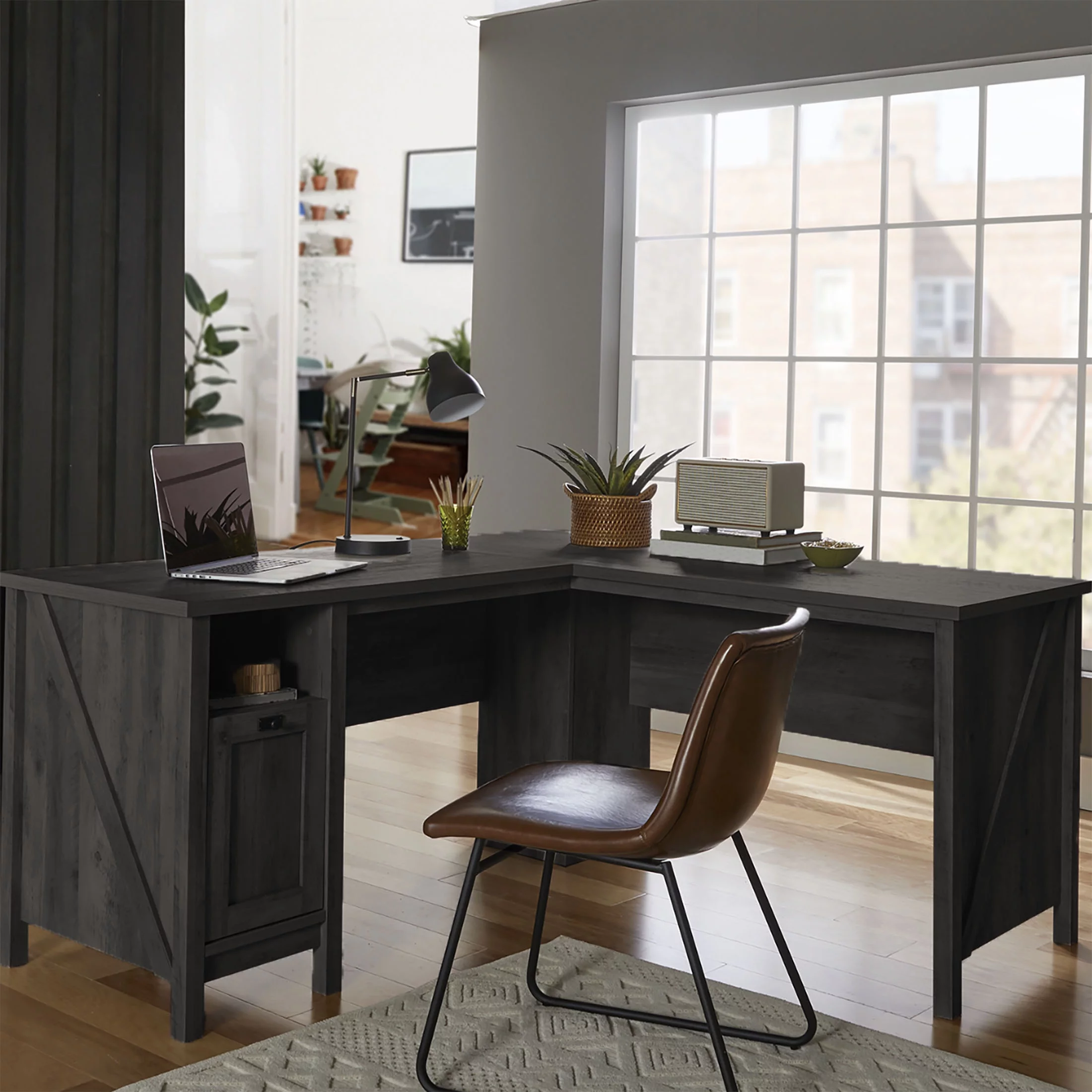 Better Homes & Gardens Modern Farmhouse L-Desk, Black Finish