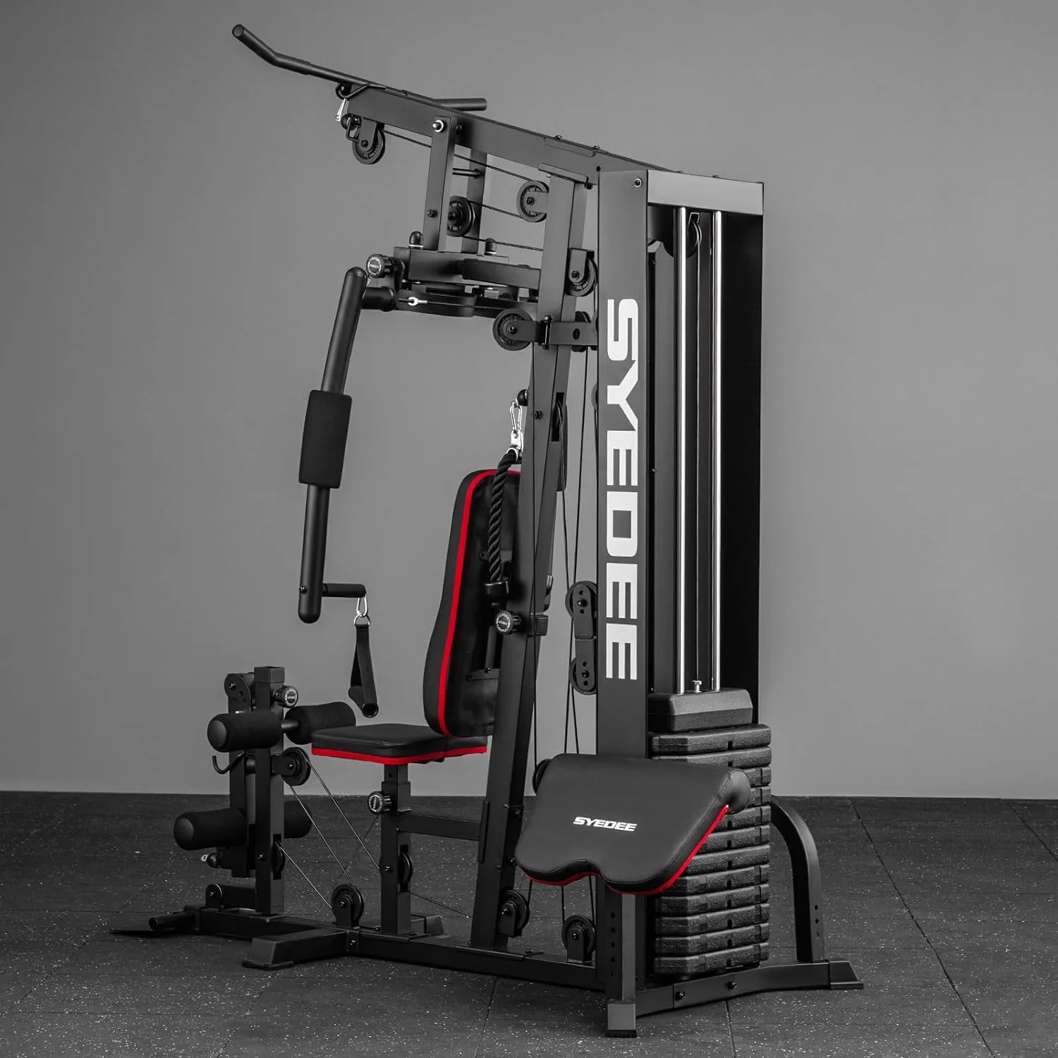 Syedee Home Gym Station, Workout Station with 150LBS Weight Stack, Home Gym Equipment for All Body Training.