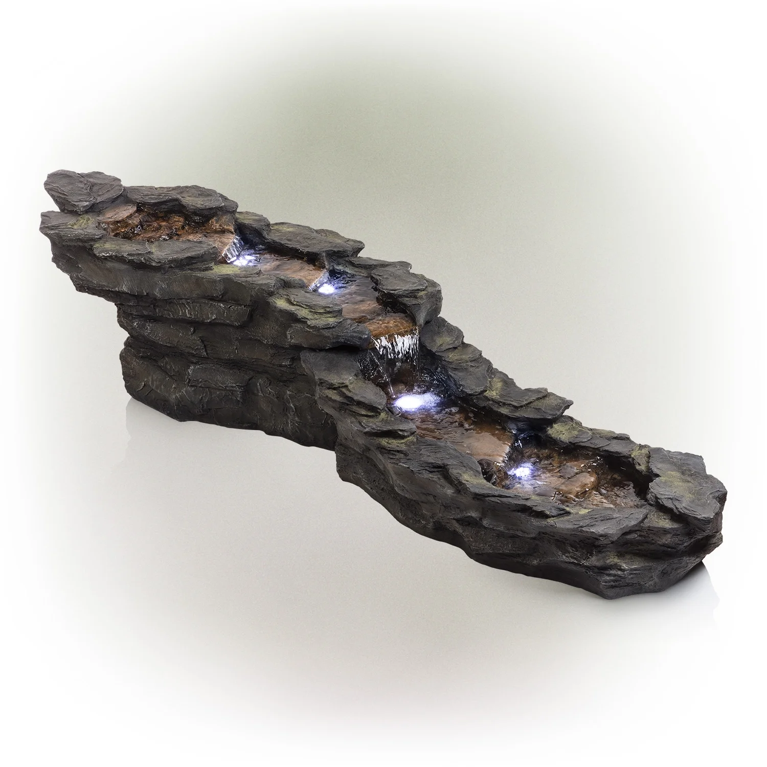 Alpine Corporation 76" Long Outdoor Tiering Rocky River Stream Water Fountain with LED Lights