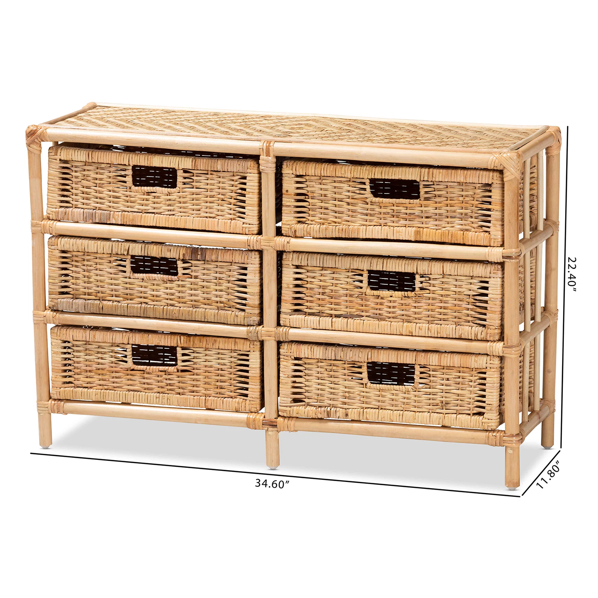 bali & pari Dariana Modern Bohemian Natural Brown Rattan 6-Drawer Storage Cabinet