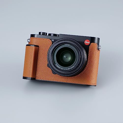 Camera Half Case for Leica Q3,SIUTATDSH Vintage Metal Genuine Leather Camera Protective Cases Stylish Portable Shockproof (BlackC)