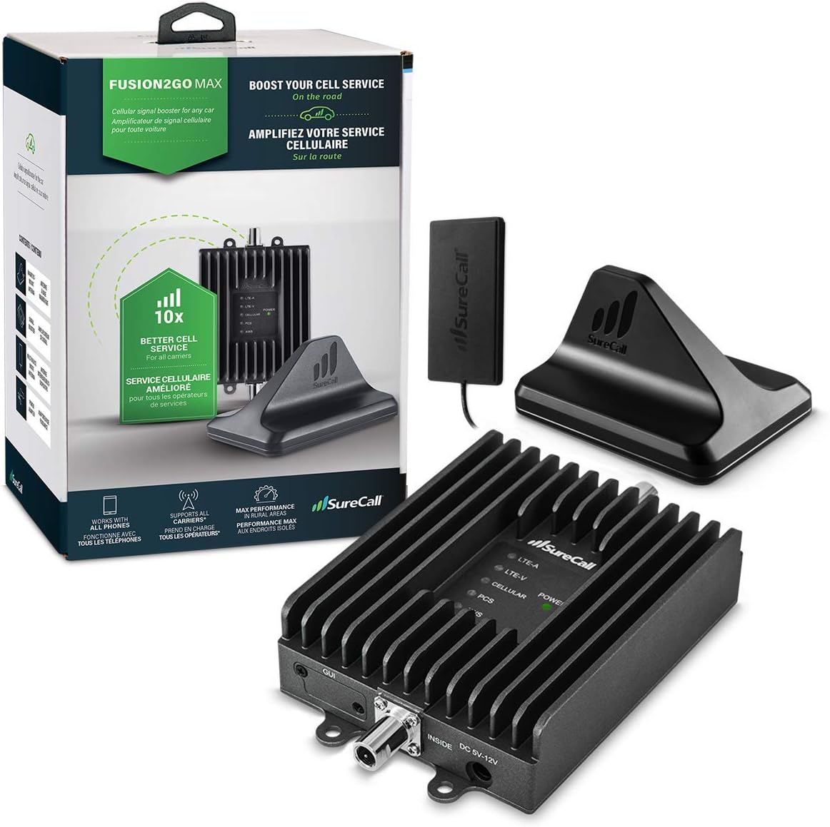 SureCall Fusion2Go Max Cell Signal Booster for Remote Vehicles, 5G/4G LTE, Most Powerful Booster for Car,Truck,SUV, Multi-User All Carrier, Boosts Verizon AT&T Sprint T-Mobile,FCC Approved,USA Company