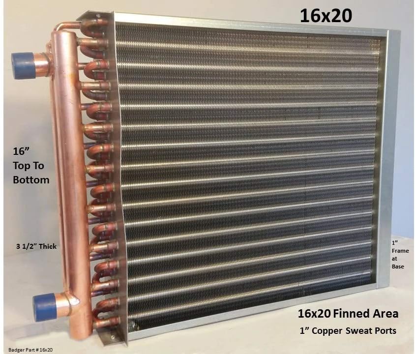 16x20 Water to Air Heat Exchanger 1" Copper Ports with install kit