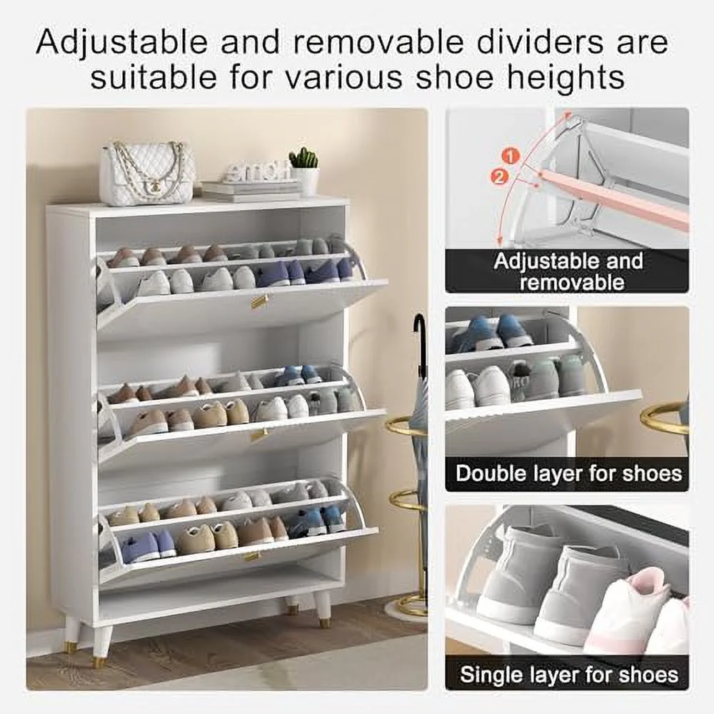 Shoe Cabinet for Entryway Slim  Narrow Shoe  Cabinet Hidden  White Shoe Organizer for Entryway  Thin Shoe Rack Cabinet with Door  Flip Drawer Shoe Cabinet Hallway