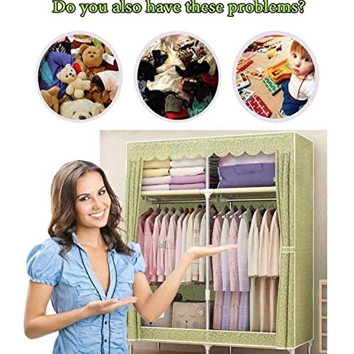 Closet Wardrobe Fabric Wardrobes Portable Closet Wardrobe with 2 Clothes Hanging Rails and 4 Shelves, Space Saving for Bedroom, Living Room,B