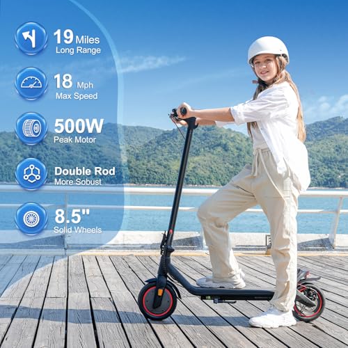 Electric Scooter - 500W Peak Motor Electric Scooter for Adults, 19 Miles Range, Max 18.6 MPH, 8.5" Tires, Dual Brakes, Foladable & Portable Commuting Eblike
