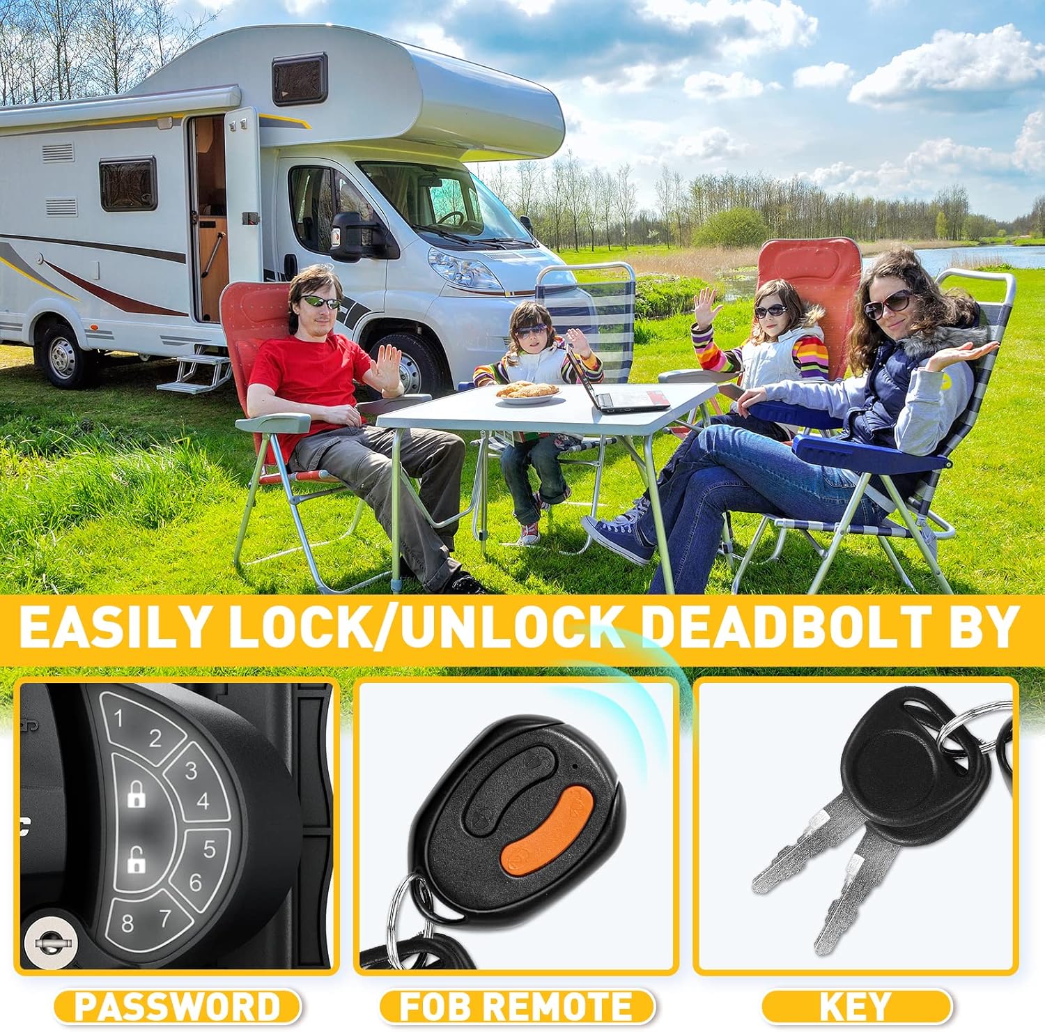 XTEILC RV Keyless Entry Door Lock, Keyless Entry RV Door Lock,Camper Door Lock Keyless Entry| 2 Fobs and Backlit Keypad,Deadbolt, Keypad|Will Only Fit 2.75 x 3.75 Lock Hole