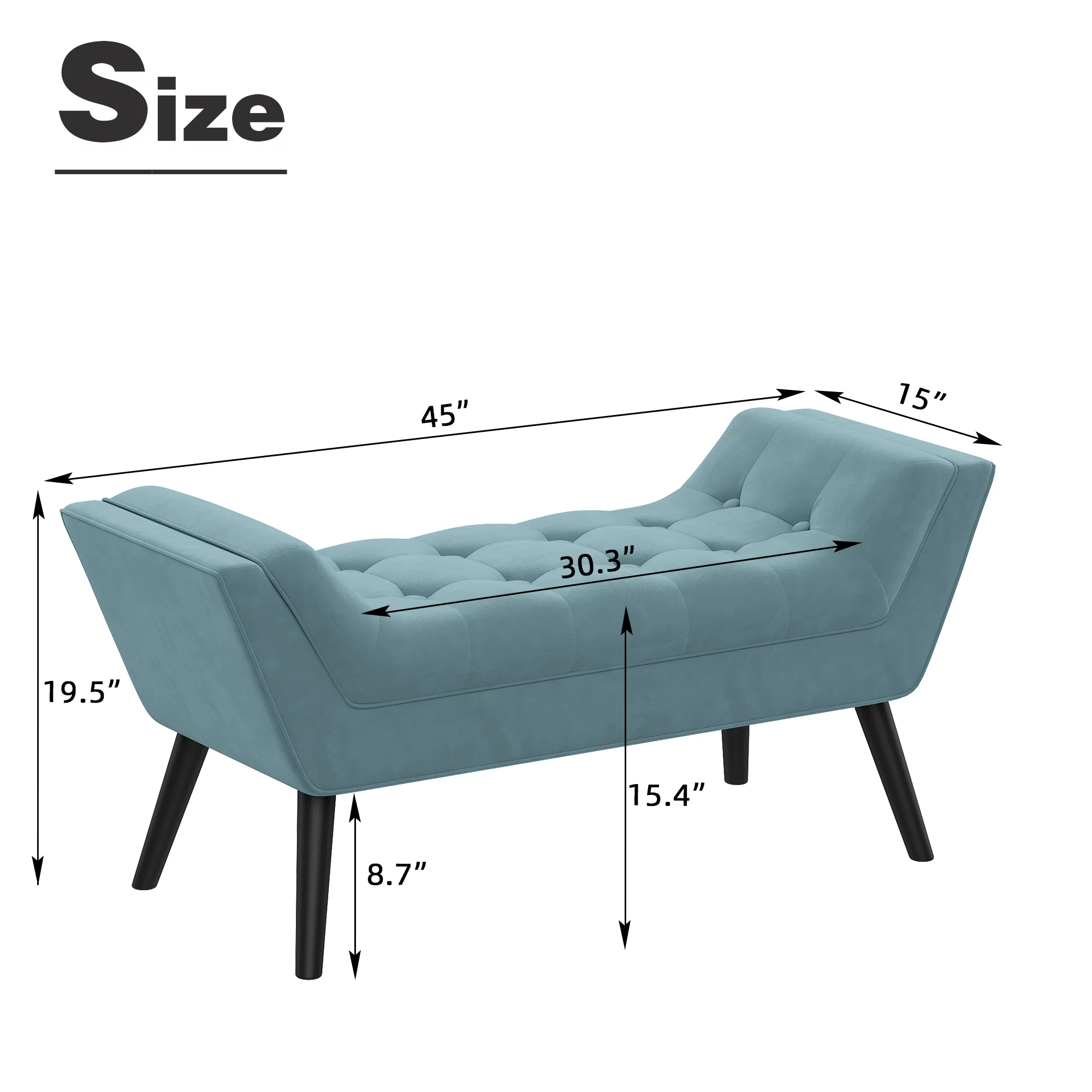 Andeworld Bed Bench Upholstered Tufted Footstool Entryway Ottoman Bench Two Seaters (Blue)