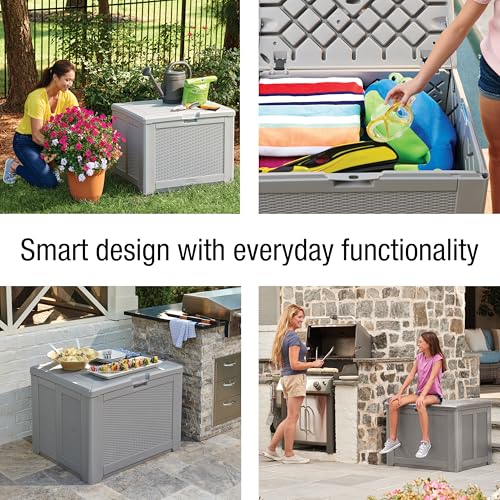 Rubbermaid Extra Large Resin Outdoor Storage Deck Box (134 Gal), Weather Resistant, Gray, Deck Organization for Home/Backyard/Pool Chemicals/Toys/Garden Tools/Porch/Patio Cushions