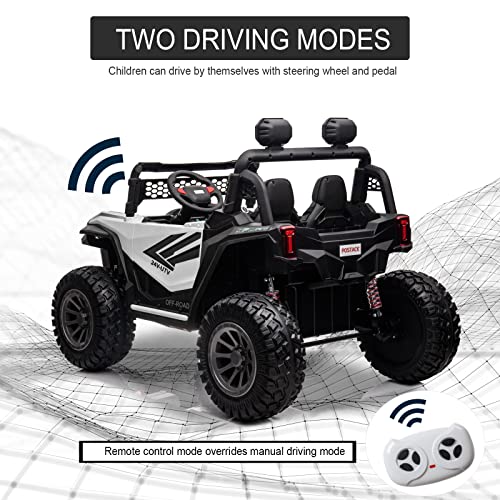 4X4 2 Seater Ride on Truck, 24V Battery Powered Ride on Car with Remote Control, Ride on UTV with EVA Tire/LED Lights, MP3, Horn, Music, Ride on Car for Kids, White