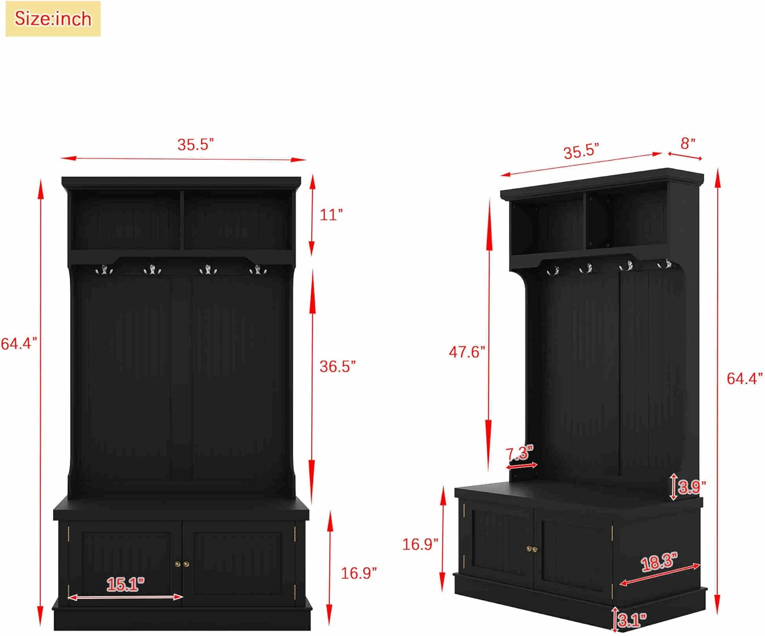 Modern Entryway Hall Tree with Bench and Shoe Storage, Coat Rack - 4-in-1 Design - Sturdy and Stylish Hall Tree for Entryway, Laundry Room, Closet - Easy Assembly - Holds up to 200 lbs