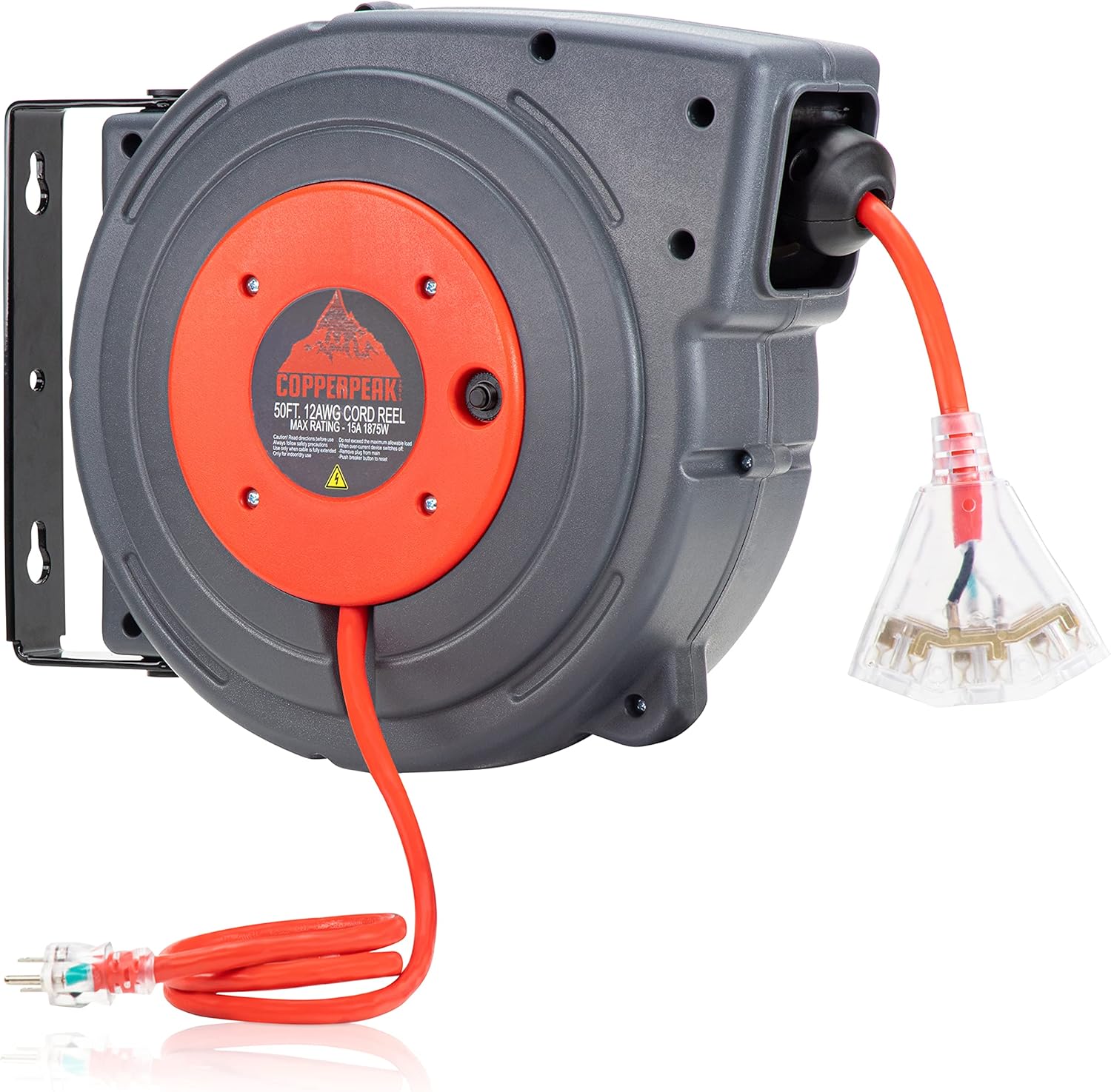 CopperPeak 50 ft Retractable Extension Cord Reel - Ceiling or Wall Mount - 14 gauge - Blue and Black