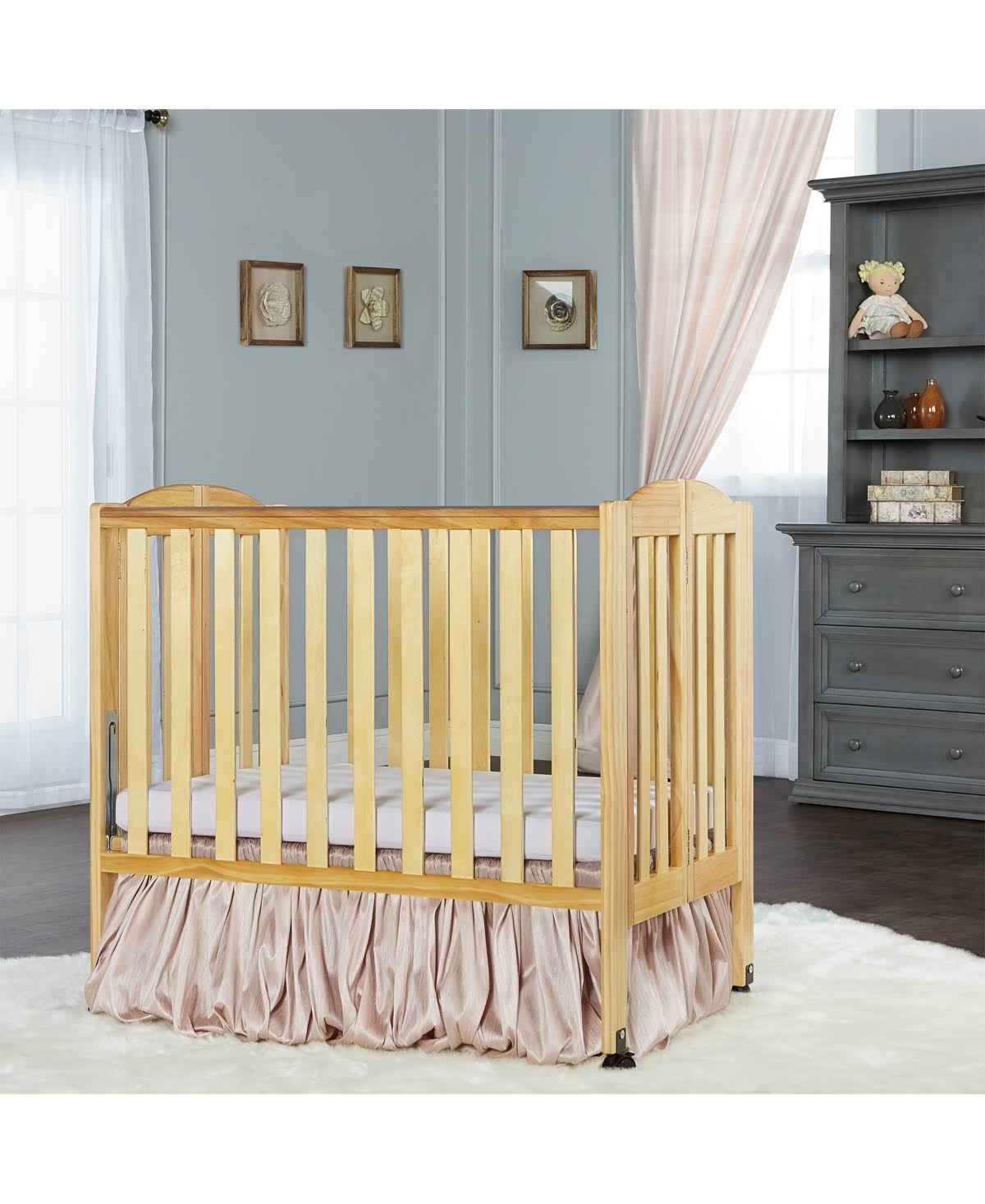 Dream On Me 2-in-1 Wood Folding Portable Crib, Cherry