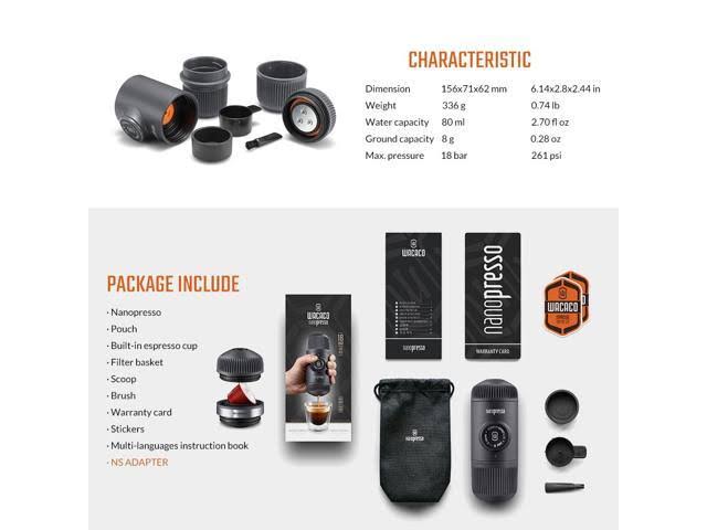 Wacaco Nanopresso Portable Espresso Maker Bundled with NS Adapter, Upgrade Version of
