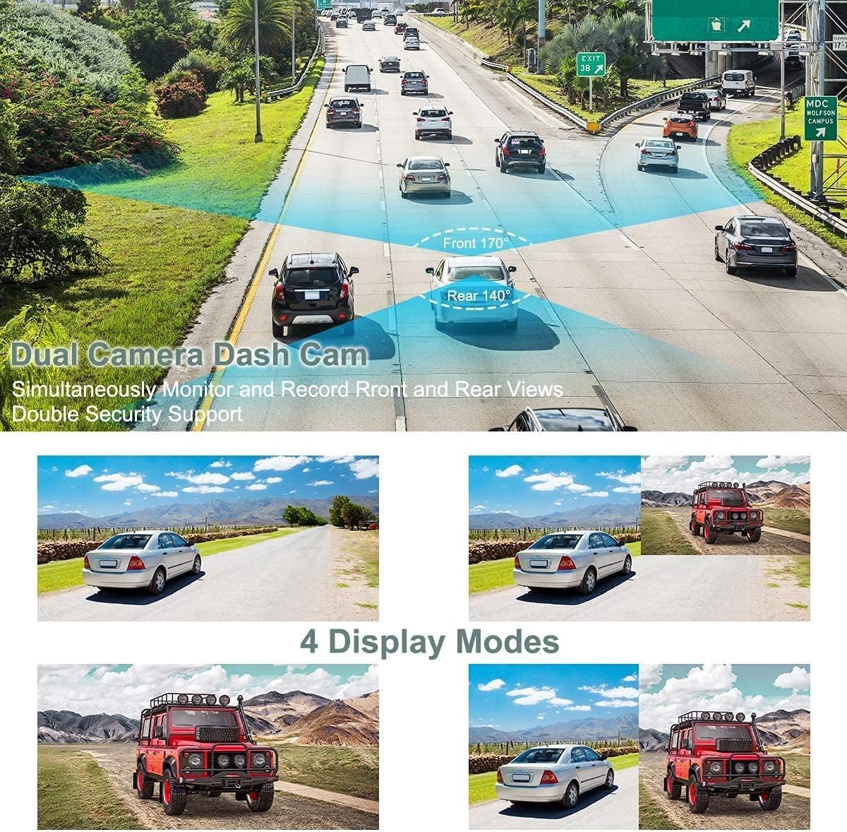 Dash Cam Front and Rear, Dash Camera for Cars 1080P Full HD Dual Dash Cam 3 IPS Screen in Car Camera Front and Rear Night Vision,170°Wide Angle Motion Detection Parking Monitor G-Sensor(with SD Card)