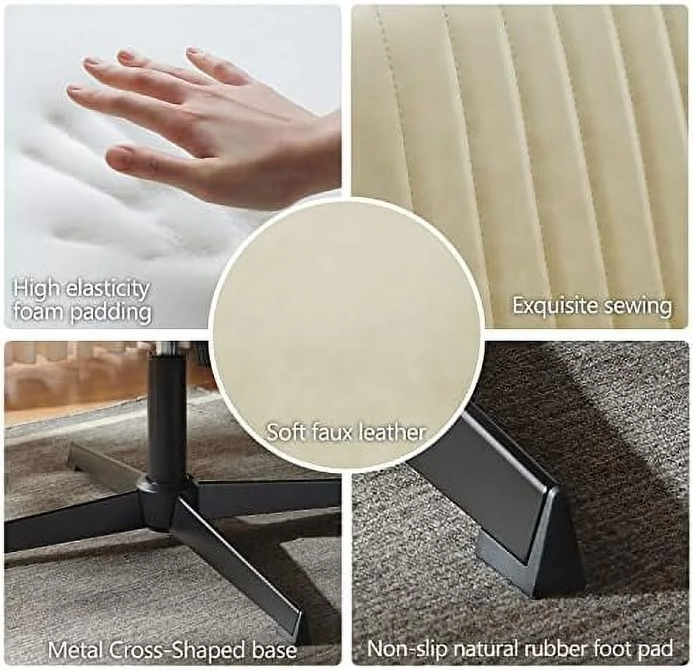 Desk Chair No Wheels  with Foot Rest Stool and Lumbar Pillow  Mid Century Modern Rocking Mid Back Ergonomic Office Chair  Swivel Accent Chair for Living Room Bedroom  Velvet Tufted  Off W