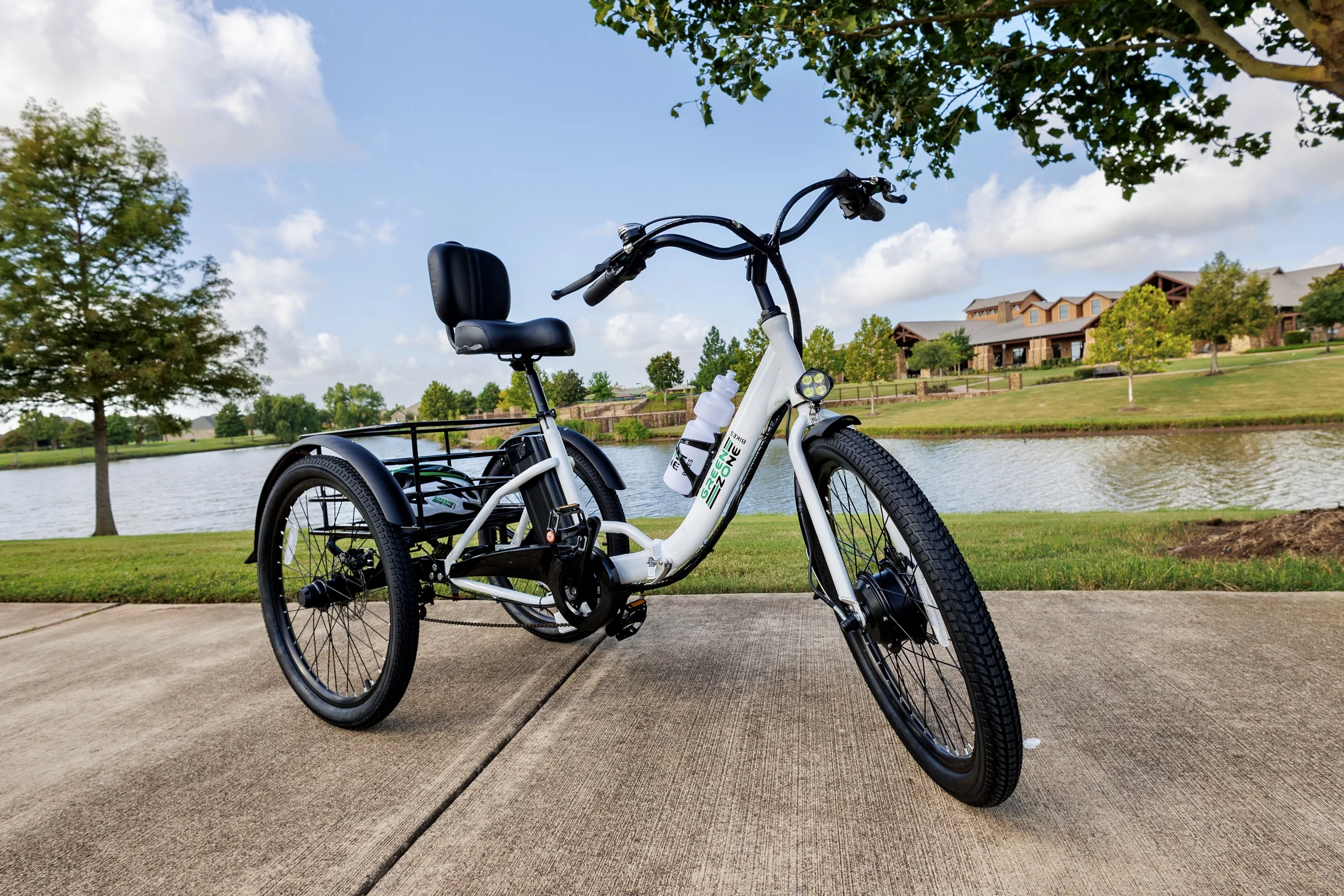 24" Electric Folding Tricycle for Adults & Seniors, 7-Speed, 3 Wheels Trike, 350W Motor, Black & White - Green Zone Bikes