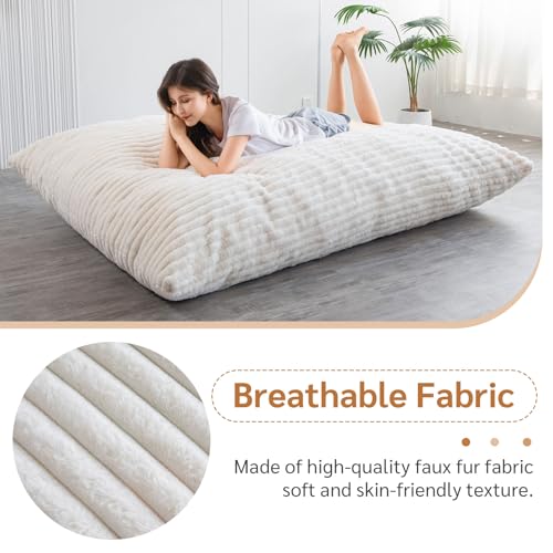 BYBYME 3 in 1 Bean Bag Chairs, Bean Bag Bed for Adults High-Density Foam Filling, Convertible Sofa Bed Faux Fur, Giant Bean Bag Chairs for Adults