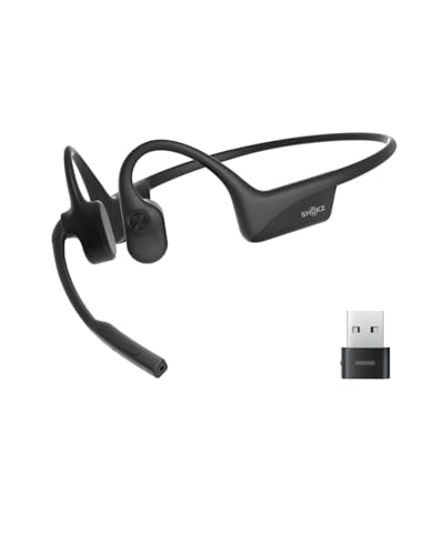 OpenComm2 2025 Upgrade - Open-Ear Bone Conduction Headphones, Wireless Bluetooth Headset with Noise Canceling Mic & Mute Button for Work Calls and Meetings, 16 Hour Talk Time for Mobile & PC - C120