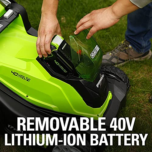 Greenworks 40V 17" Cordless (Push) Lawn Mower (75+ Compatible Tools), 4.0Ah Battery and Charger Included