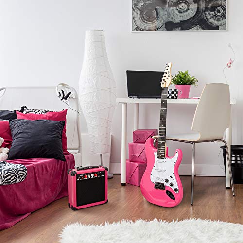LyxPro 39 inch Electric Guitar Kit Bundle with 20w Amplifier, All Accessories, Digital Clip On Tuner, Six Strings, Two Picks, Tremolo Bar, Shoulder Strap, Case Bag Starter kit Full Size - Red