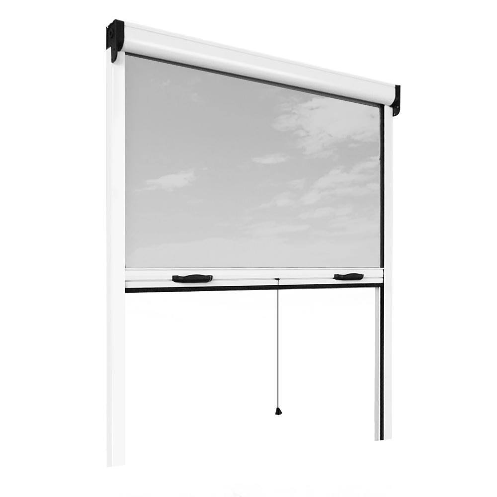 Retractable Bug Screen 55 in. x 67 in. Adjustable Width/Height White Aluminum Fiberglass Vertically Retractable Window Insect Sc