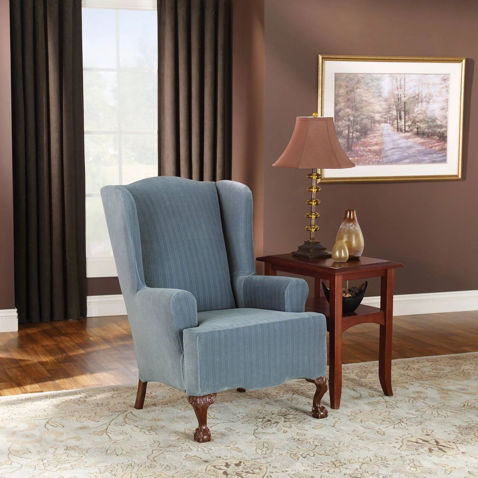 Sure Fit Stretch Pinstripe Wing Chair Slipcover