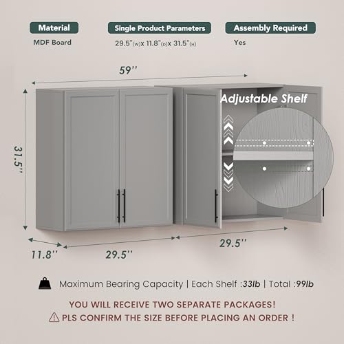 FIMELLO 30" Laundry Room Wall Cabinet with Adjustable Shelf, Large Wall Storage Cabinet, White Wall Cabinet with Doors, Upper Kitchen Cabinet, Cabinets for Laundry, Bathroom, Kitchen -White