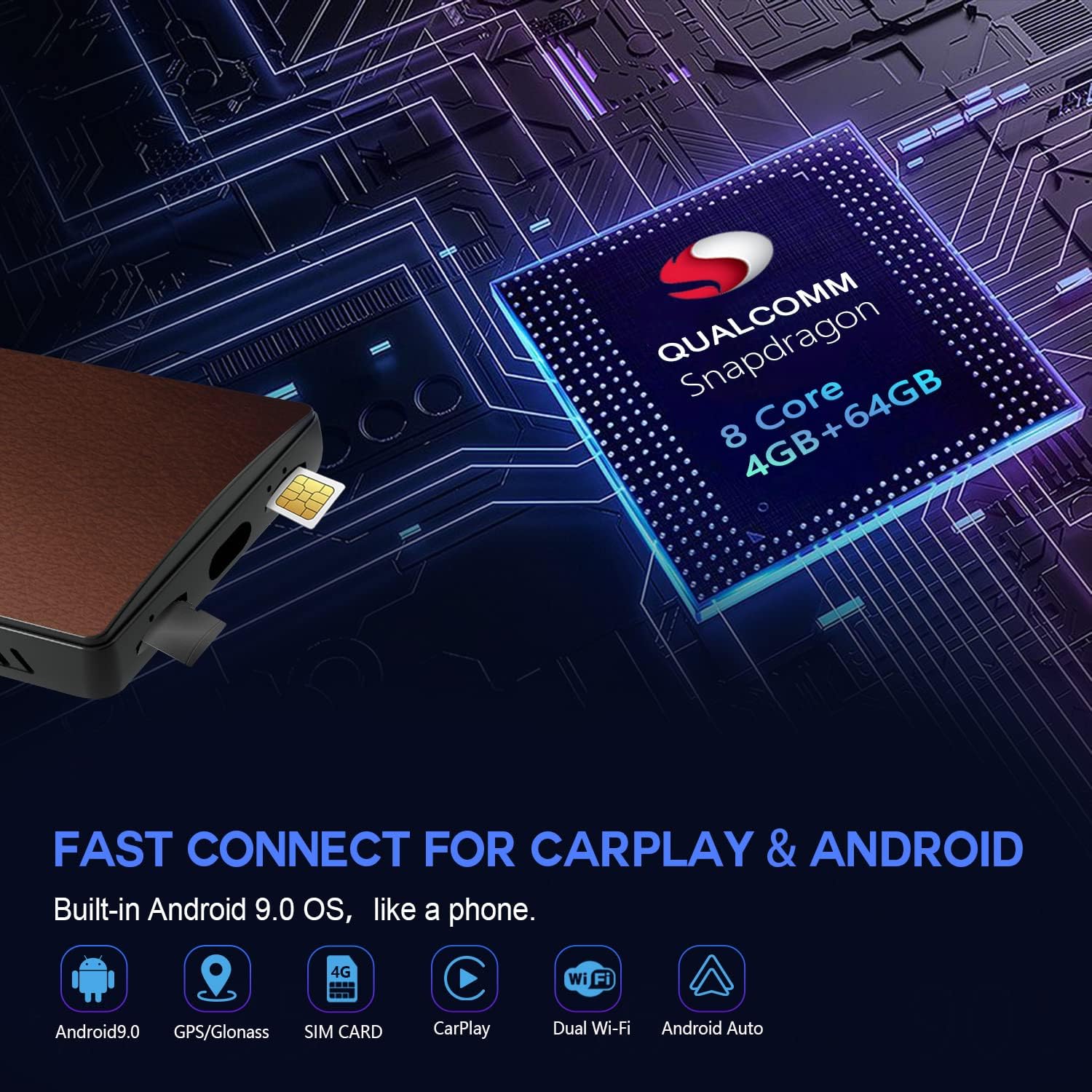 Multimedia Video AI Box for Cars with Wired CarPlay,AI Box Android System Supports WiFi,4G SIM Card,Split Screen,Wireless CarPlay+Wireless Android Auto,Installing Apps from Google Play (S21, Brown)