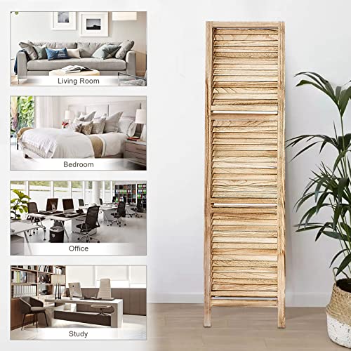 Room Divider with Shelves, Privacy Screen, Room Dividers and Folding Privacy Screens, 5 Panel Wood Temporary Wall Partition Separation Separator, Coconut