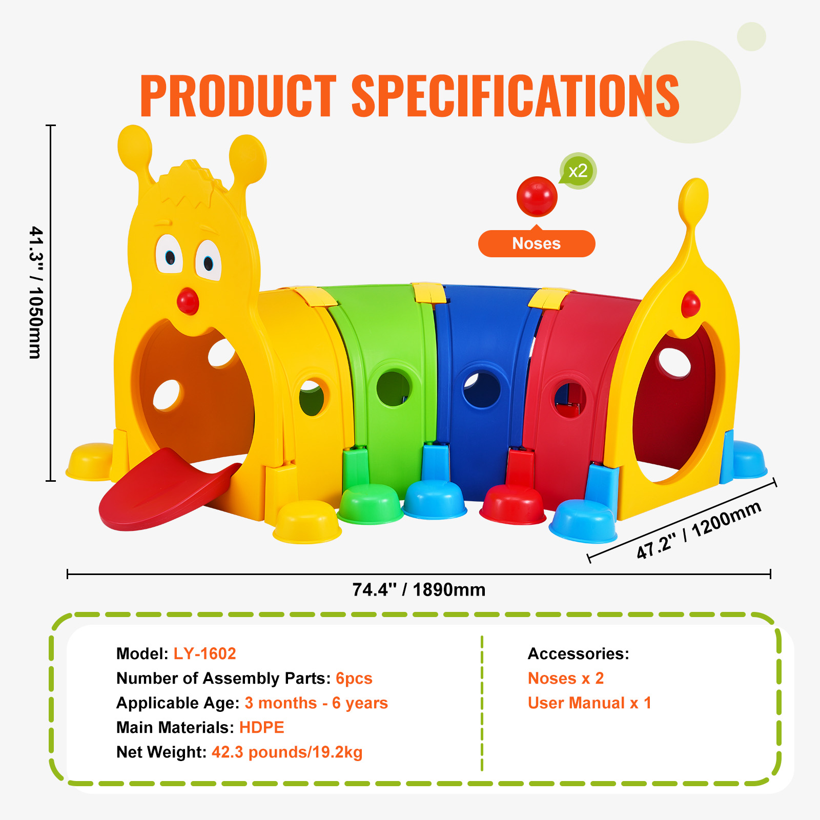 SKYSHALO 4 Sections Caterpillar Kids Toy Pop-up Crawl Tunnel for Toddlers or Pet