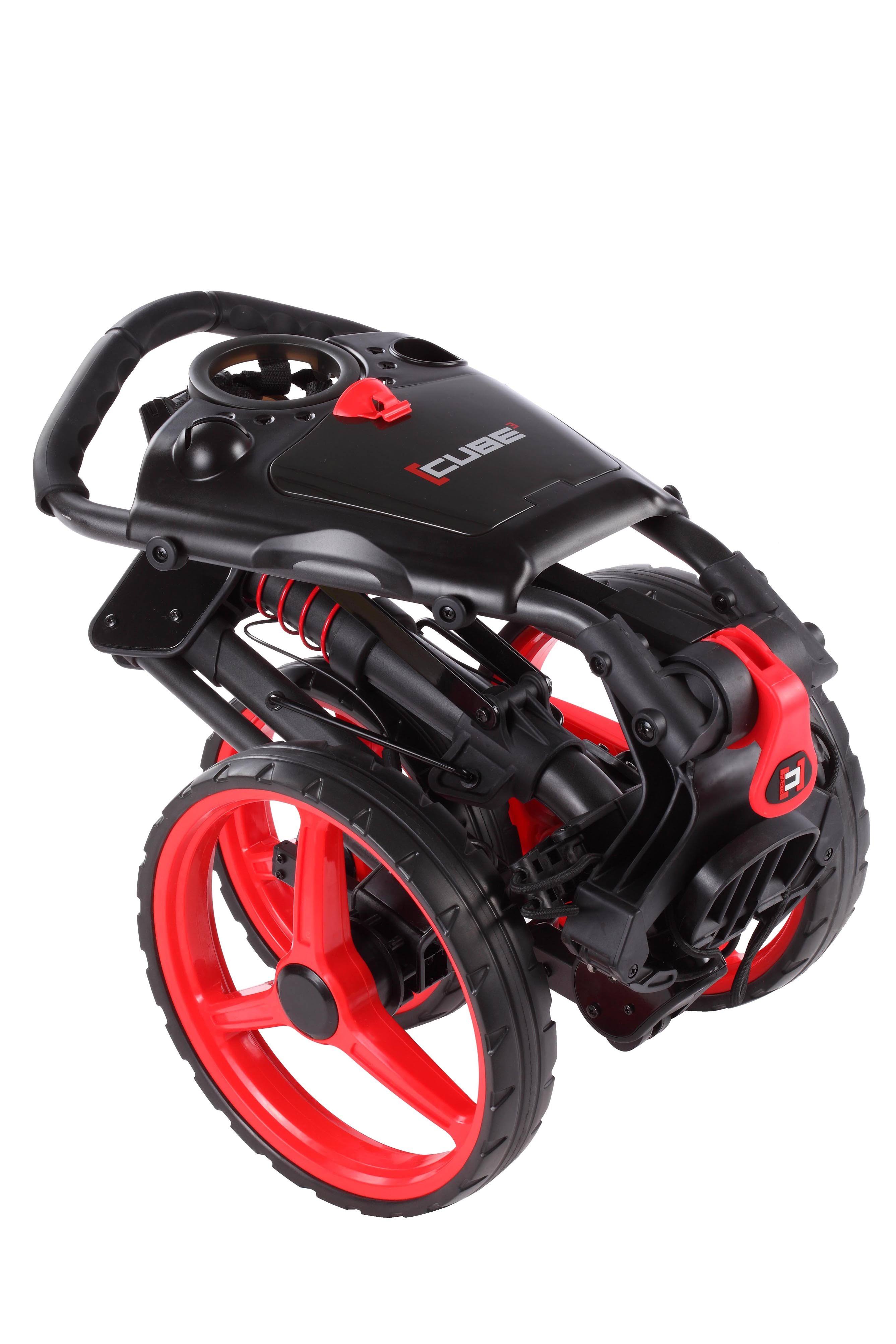 Cube Cart 3 Wheel Push Pull Golf Cart - Two Step Open/Close - Smallest Folding Lightweight Golf Cart in The World - Choose Color