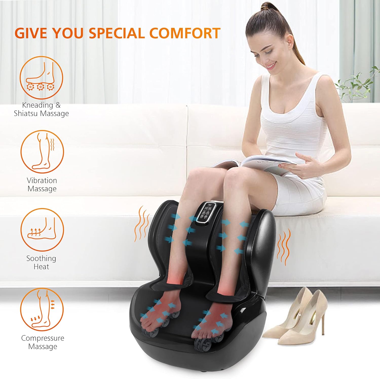 Snailax Shiatsu Foot Massager with Heat, Foot Calf Massage Machine for Plantar Fasciitis, Circulation and Pain, Relaxation, Kneading, Compression, Vibration, Rolling(No Remote)