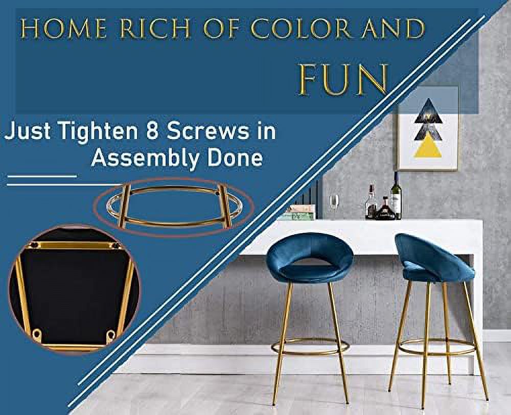 NLIBOOMLife Lovely 30" Velvet  Stools  with Gold Metal Legs  Mid Century Modern  Stools Low Back for Kitchen Island Home Pub-Silver