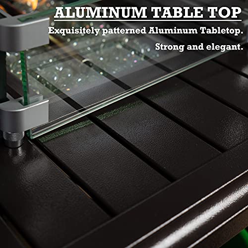 Kozyard Outdoor Patio Propane Gas Fire Pit Table - 50,000 BTU Wicker Design with Aluminum Tabletop, Glass Wind Guard, Clear Glass Rocks Slide Out Tank Holder - Ideal Patio Fire Table (Brown)