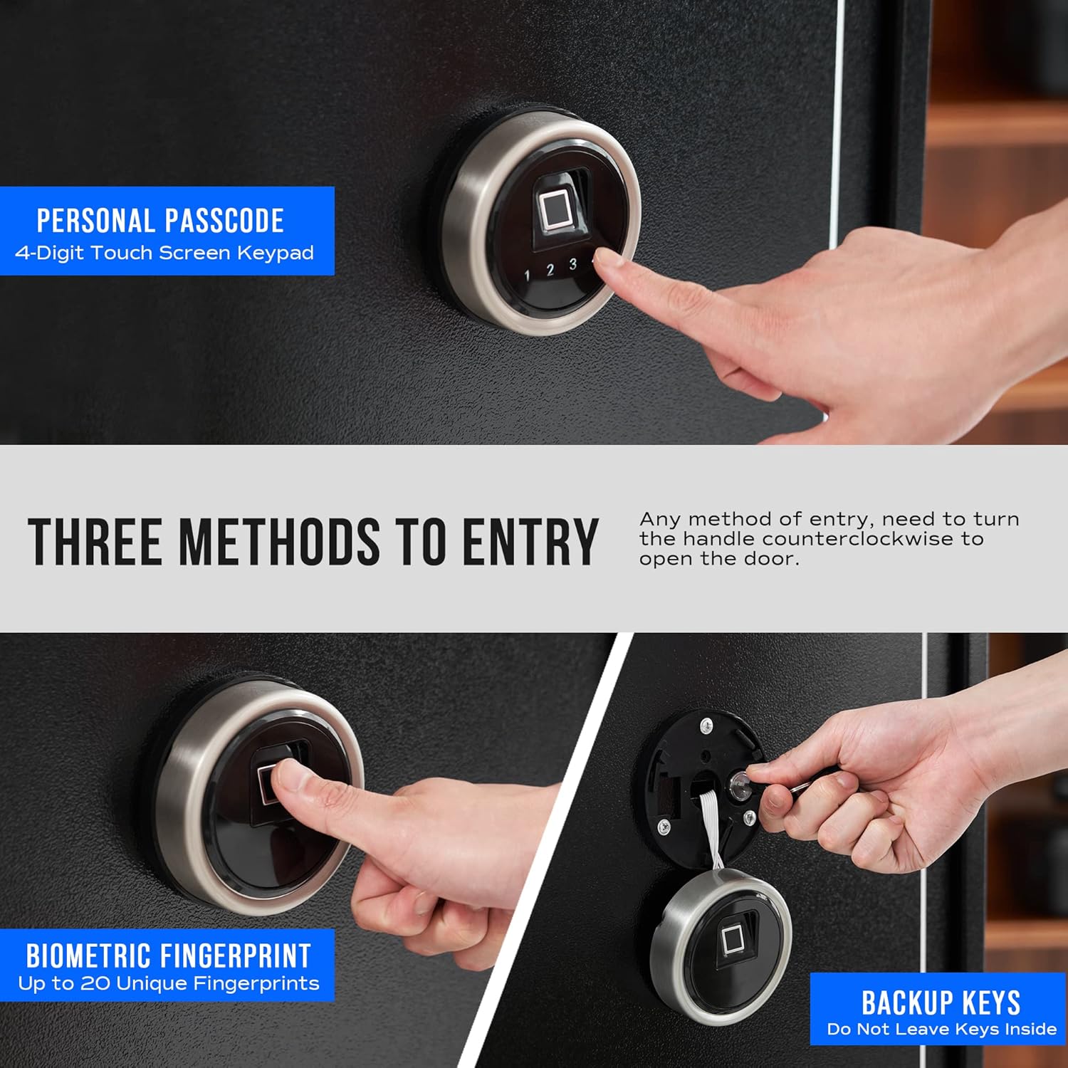 RPNB Large Biometric Rifle Safe, 3-Gun Electronic Gun Security Cabinet, Quick-Access Fingerprint Long Metal Rifle Gun Security Cabinet with Removable Shelf, Door Organizer