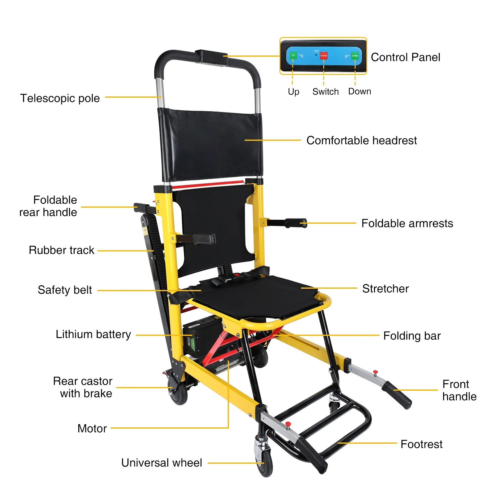 Rocita Portable Electric Chair - Track Climbing Wheelchair, Assist Stair Chair Electric Bariatric Wheelchair with 440lbs Max Load for Adults Seniors
