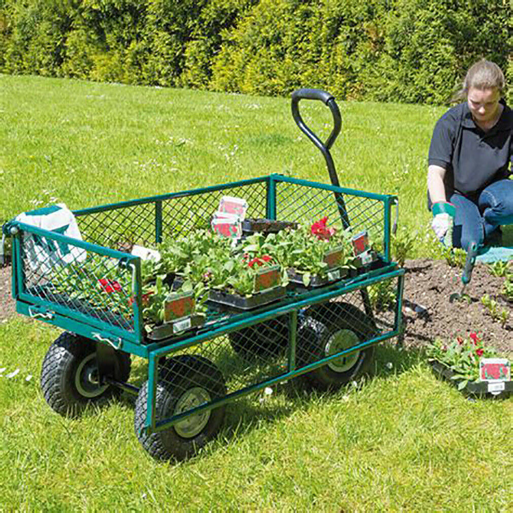 Heavy Duty Beach Lawn Garden Yard Cart 4 Tire Pulling Wagon Landscape Utility