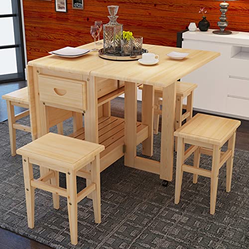 Foldable Kitchen Table, Extending Dining Table, Mobile Space Saving Drop Leaf Dinner Table with Wheels, for Small Room Apartment/Kitchen/Living Room/Bedroom, No Chairs