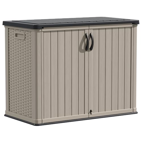 Devoko Outdoor Storage Cabinet 26 Cu Ft with Lockable Doors, Horizontal Storage Shed Waterproof Patio Tools Storage Box for Sofa Cushions, Gardening Tools and Accessories (White)
