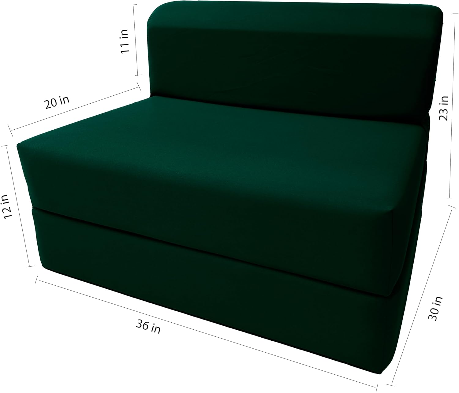 D&D Futon Furniture Hunter Green Sleeper Chair Folding Foam Bed, Studio Guest Beds, Sofa, High Density Foam, 70 x 36 x 6 in Thick
